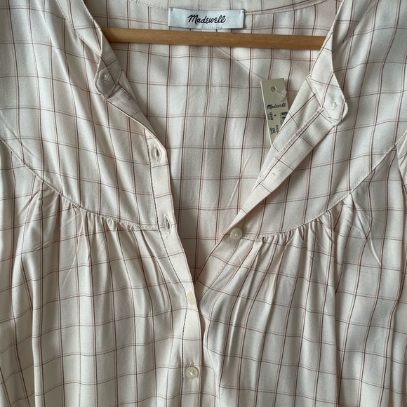 ✨NWT✨ Madewell Balloon Sleeve Button-down Peasant Top in Windowpane - Picture 6 of 11